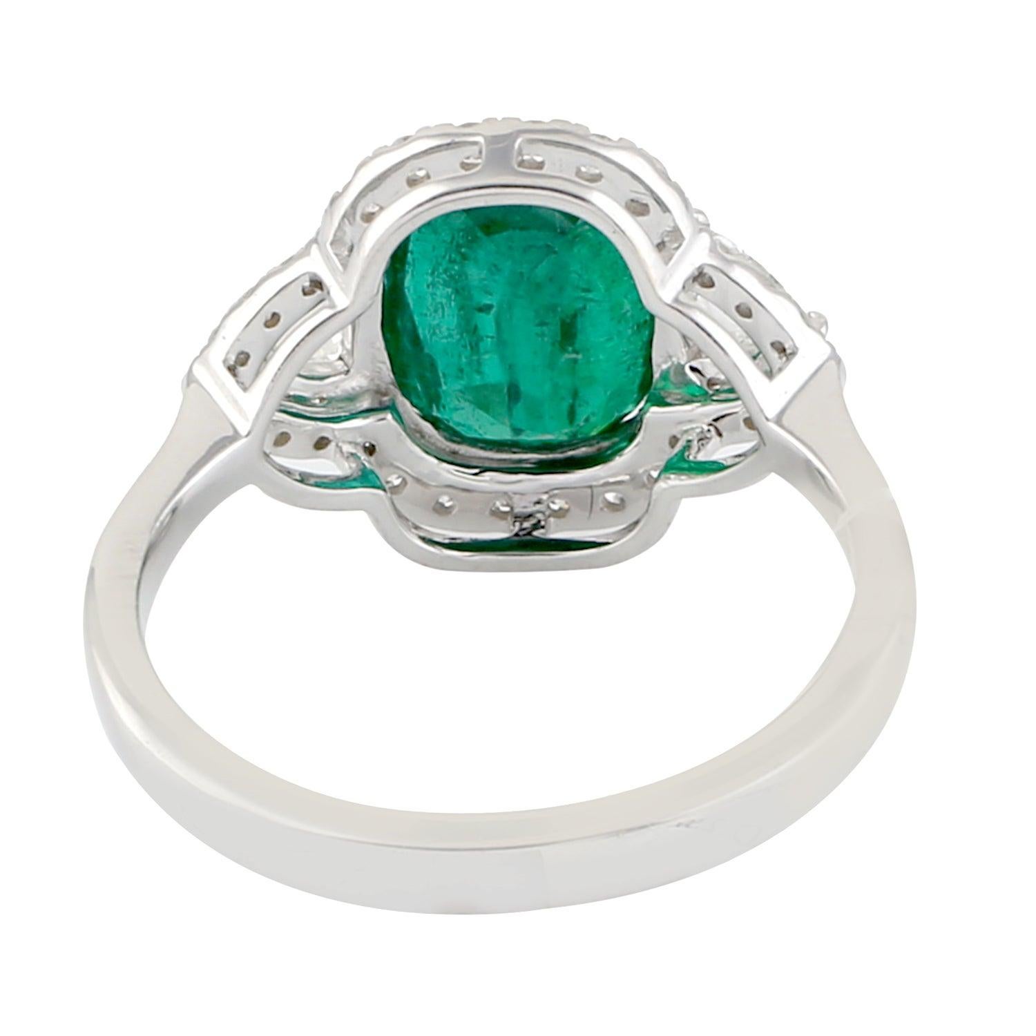 Im Angebot: Smaragd Diamant 14 Karat Gold Ring () 3