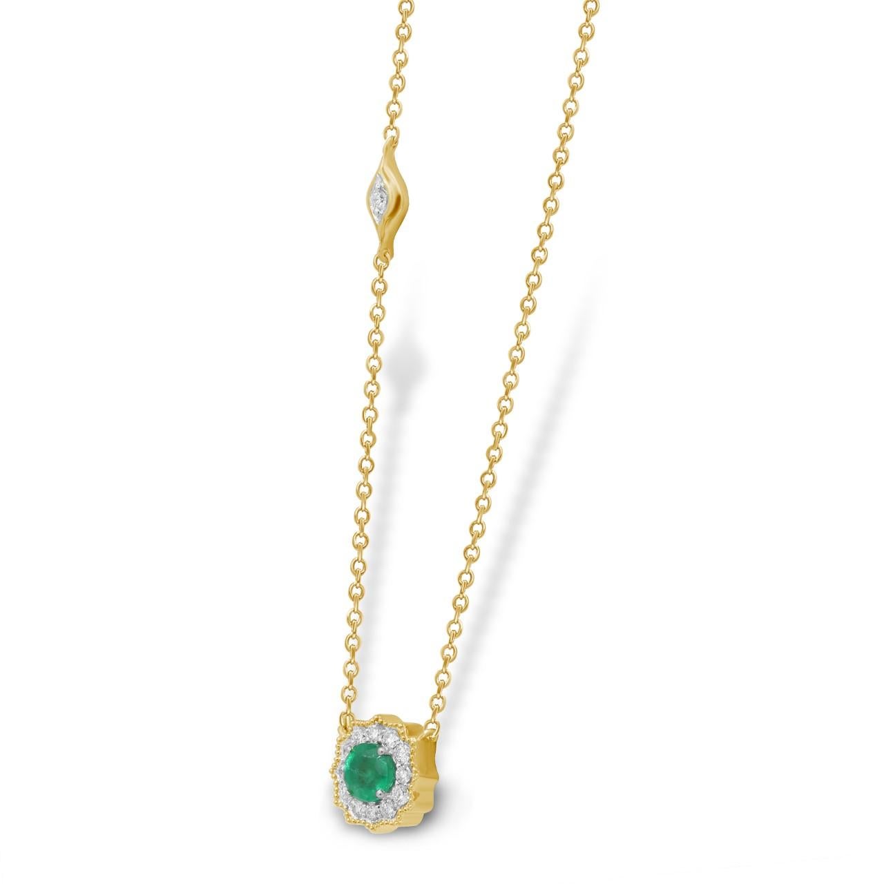 Modern Emerald Diamond 18 Karat Gold Riviera Pendant Necklace For Sale