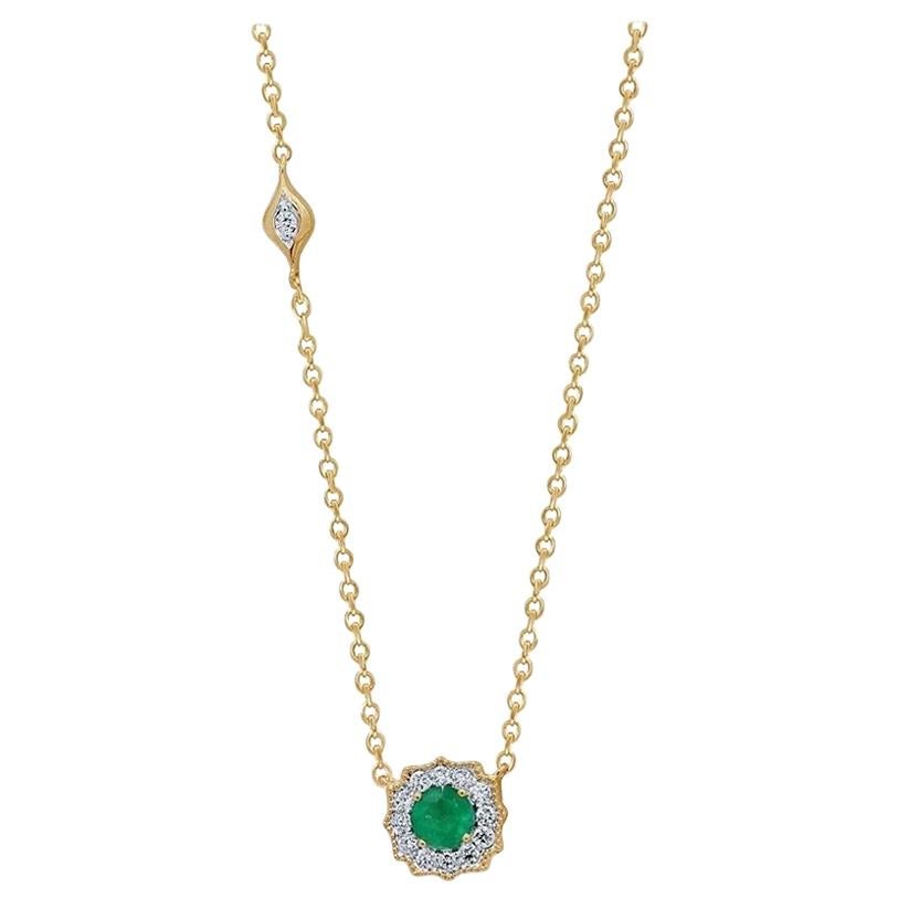Emerald Diamond 18 Karat Gold Riviera Pendant Necklace For Sale