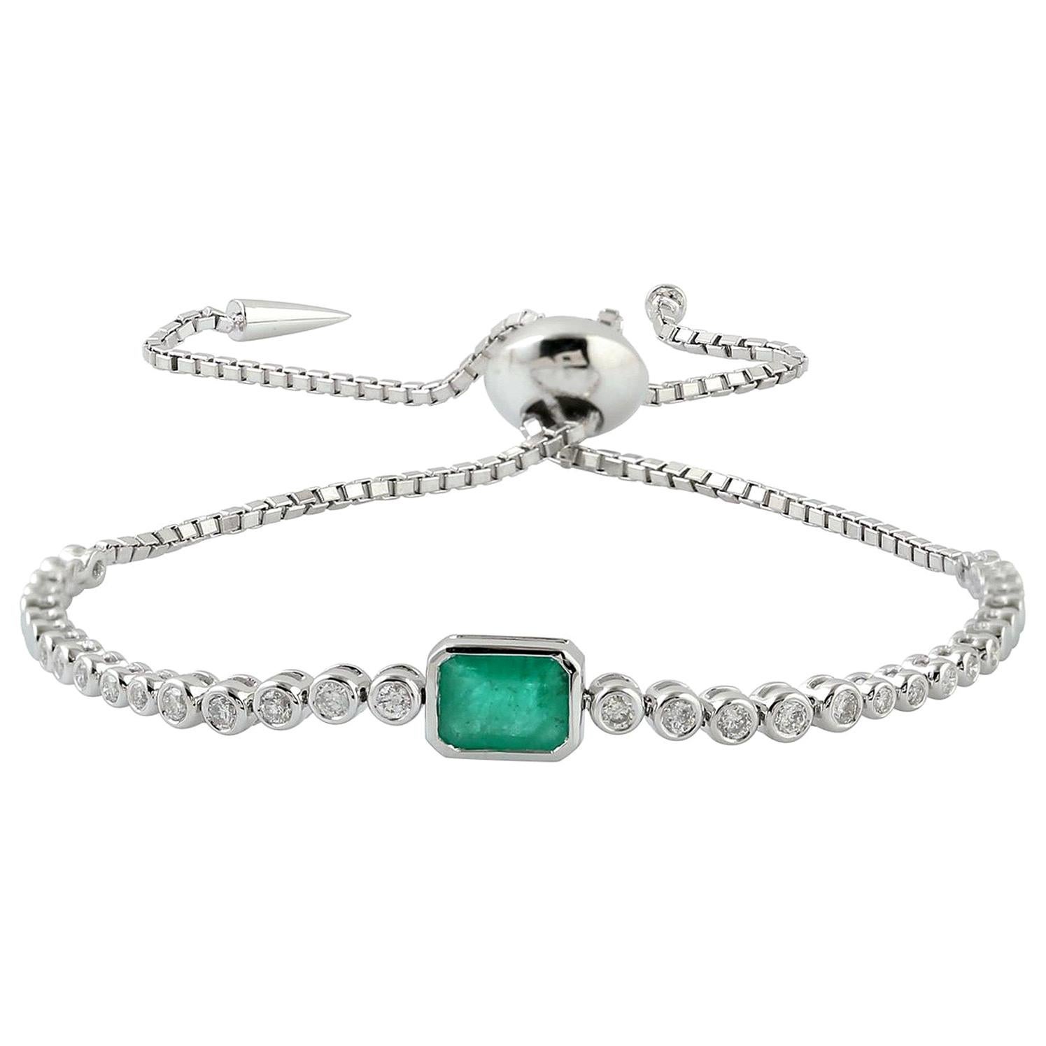 Emerald Diamond 18 Karat Gold Slider Tennis Bracelet For Sale