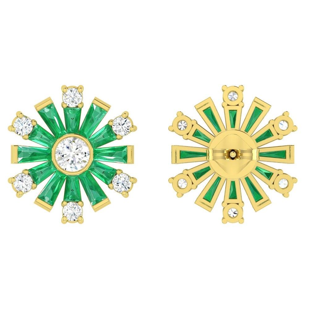 Cast from 18-karat gold, these beautiful baguette stud earrings are hand set with 1.2 carats emerald and .655 carats of diamonds for just the right amount of sparkle. 

FOLLOW MEGHNA JEWELS storefront to view the latest collection & exclusive