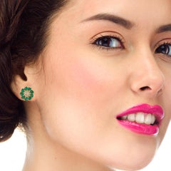 Emerald Diamond 18 Karat Gold Stud Earrings