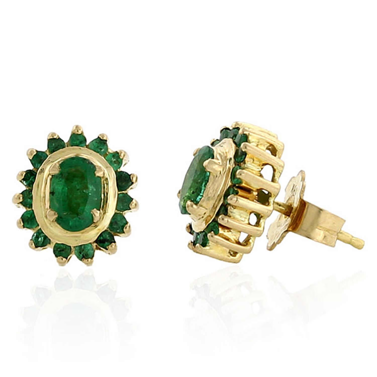 Cast from 18-karat gold.  These beautiful stud earrings are hand set with 1.0 carats emerald

FOLLOW  MEGHNA JEWELS storefront to view the latest collection & exclusive pieces.  Meghna Jewels is proudly rated as a Top Seller on 1stdibs with 5 star