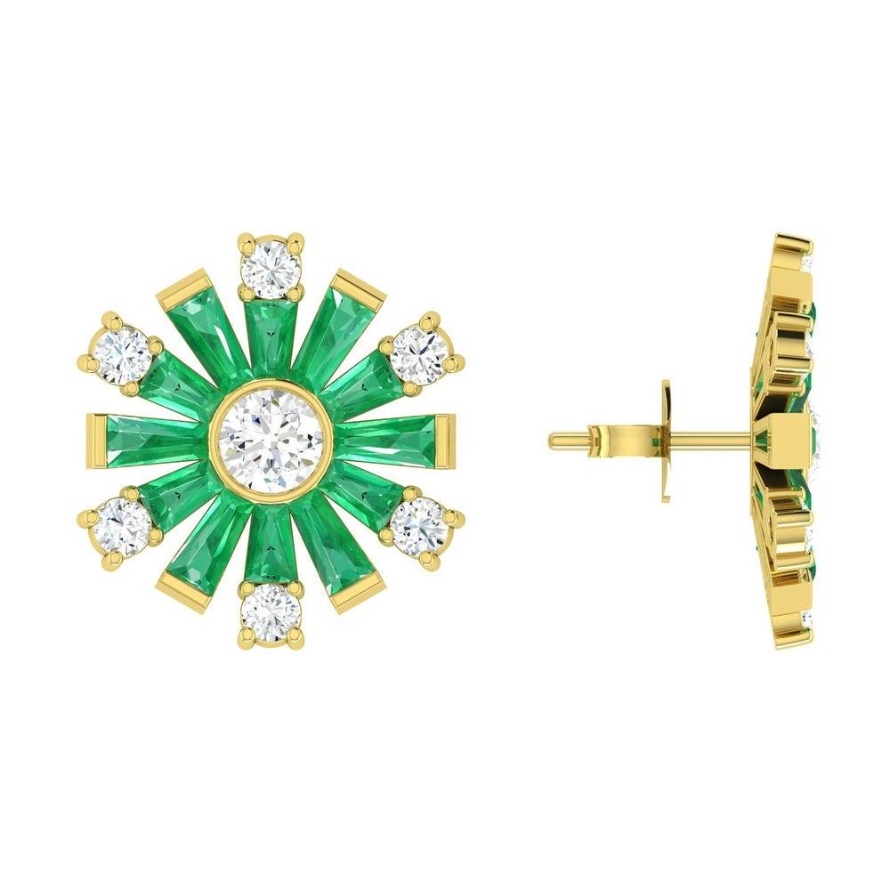 Modern Emerald Diamond 18 Karat Gold Stud Earrings For Sale