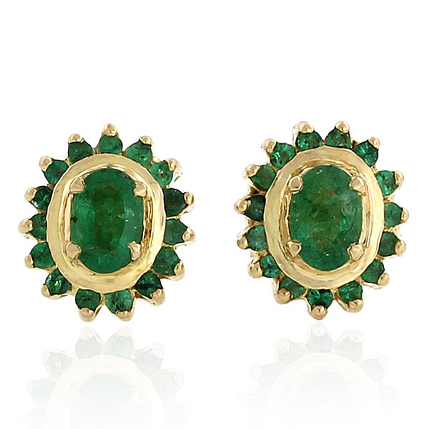 Rose Cut Emerald 18 Karat Gold Stud Earrings For Sale