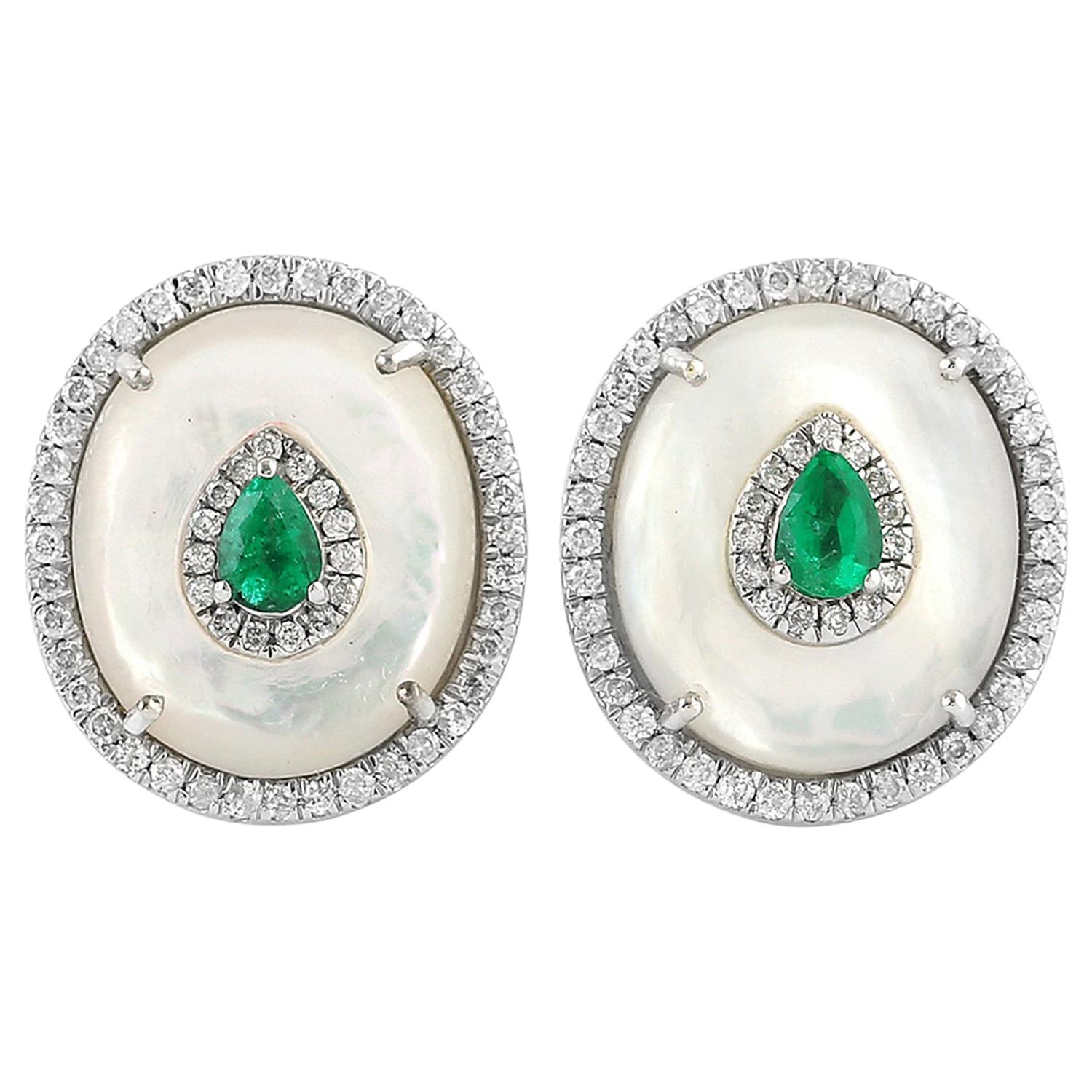 Emerald Diamond 18 Karat Gold Stud Earrings