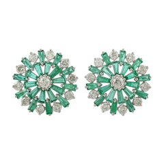 Emerald Diamond 14 Karat Gold Stud Earrings