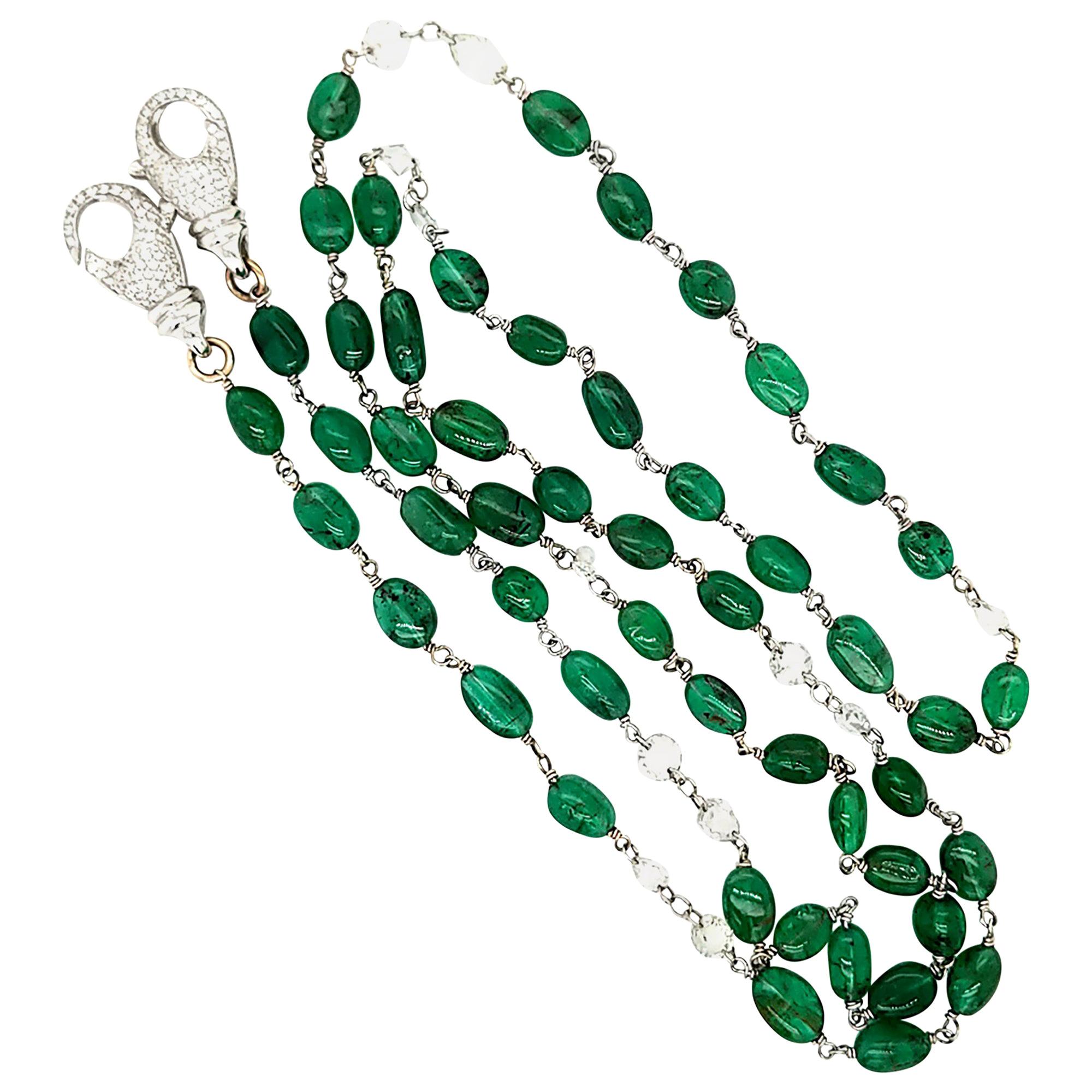 Spectra Fine Jewelry Emerald Diamond Briolette Necklace For Sale