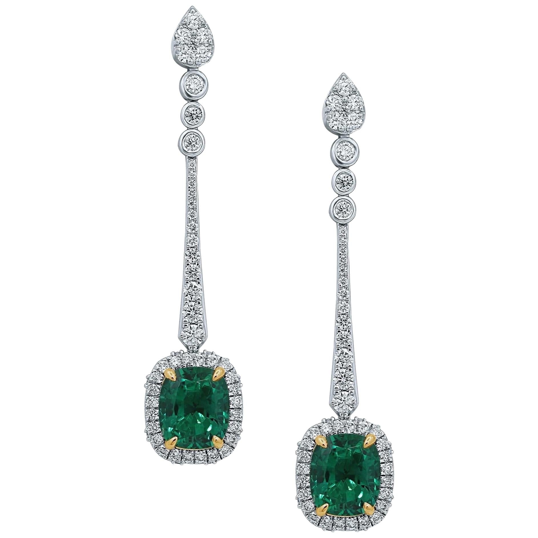 Emerald Diamond 14 Karat White Gold Earrings For Sale