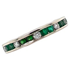Emerald Diamond 18 Karat White Gold Eternity Wedding Band Ring