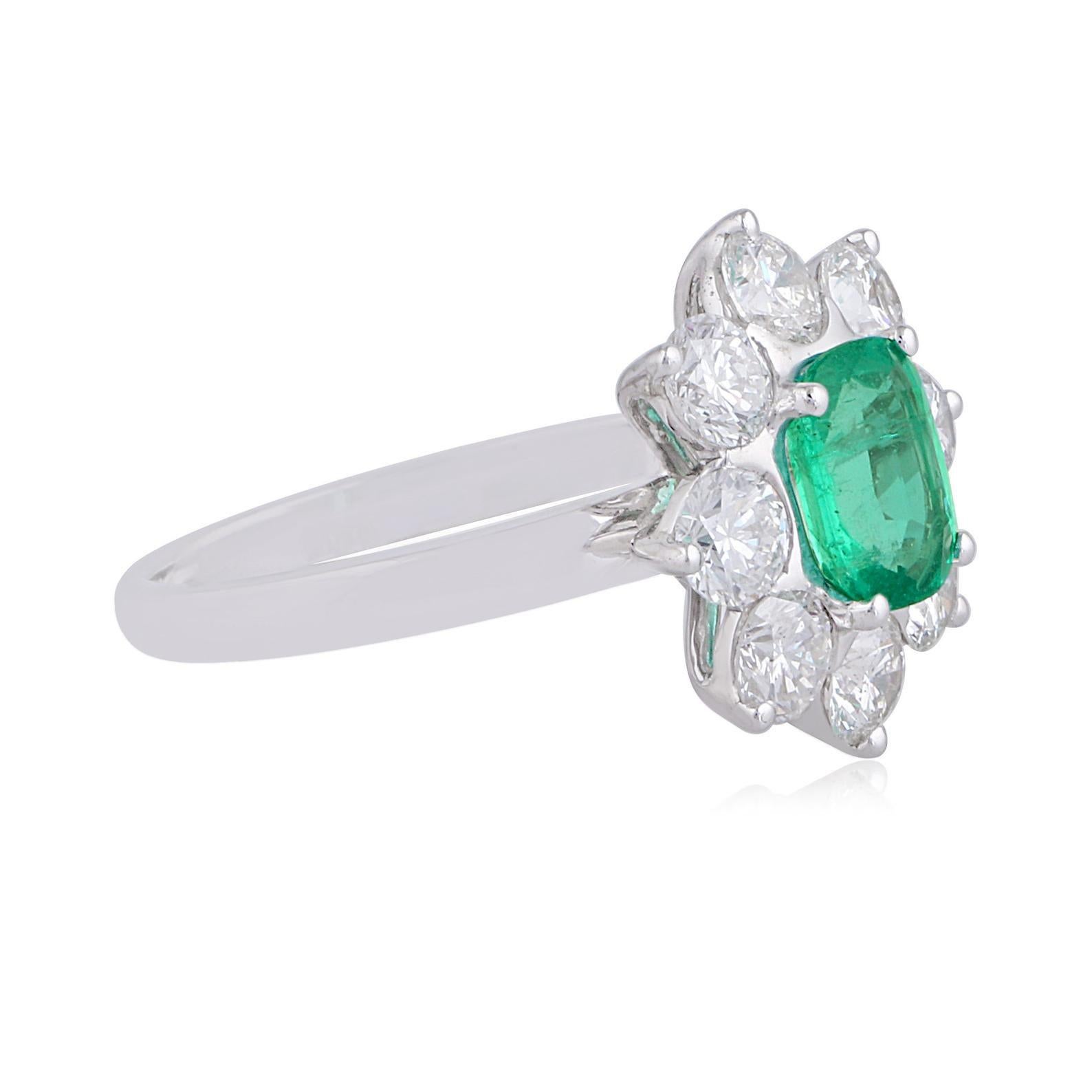 For Sale:  Emerald Diamond 18 Karat White Gold Floral Ring 3