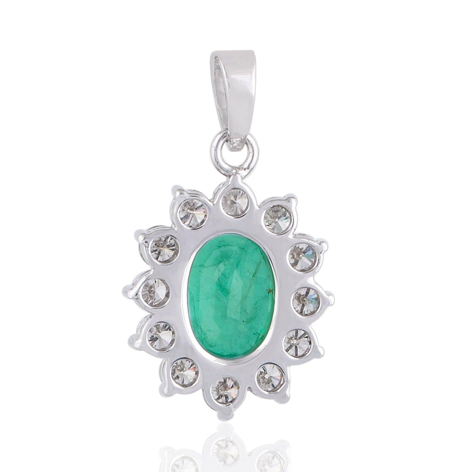 For Sale:  Emerald Diamond 18 Karat White Gold Floral Ring 6