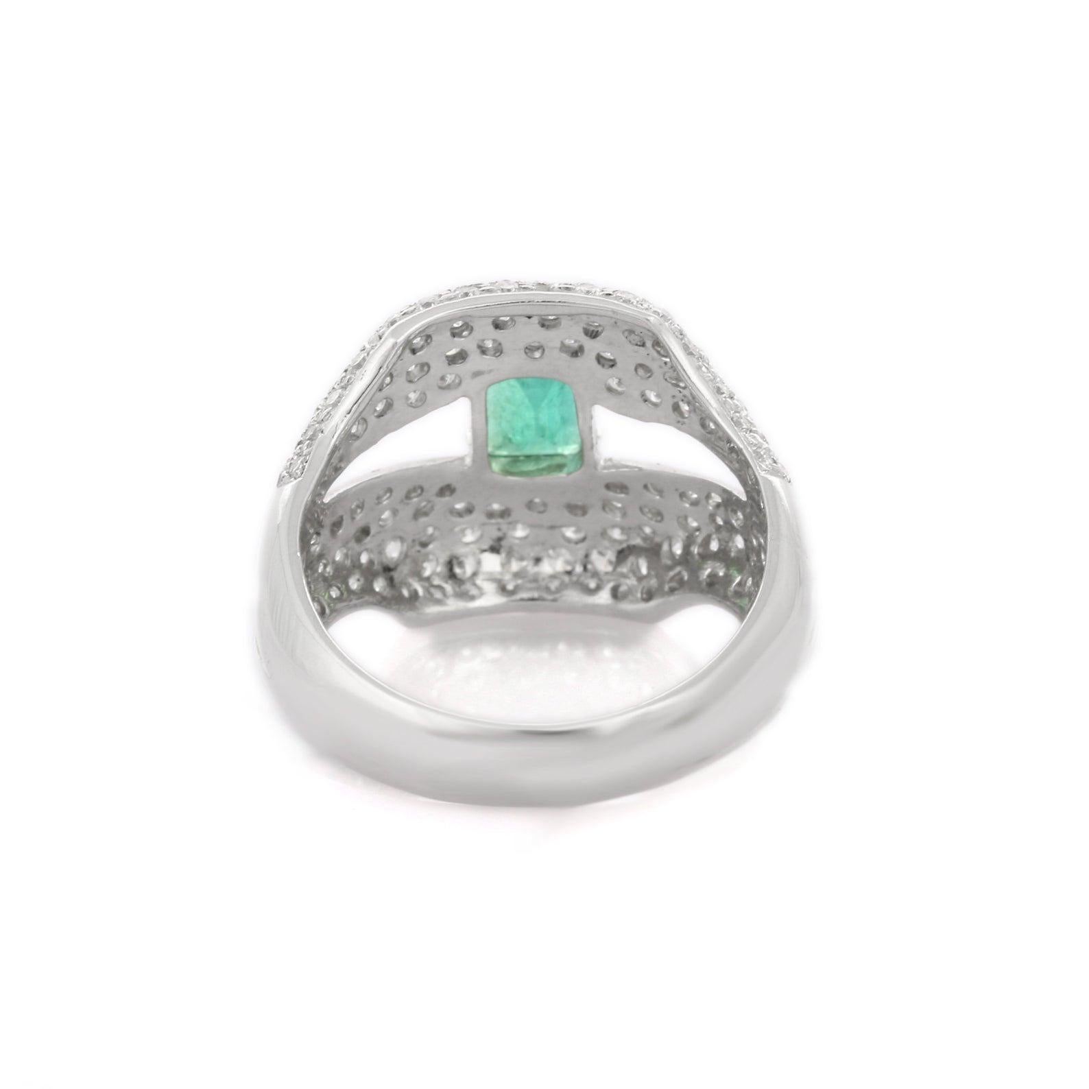 Women's Emerald Diamond 14 Karat White Gold Ring For Sale