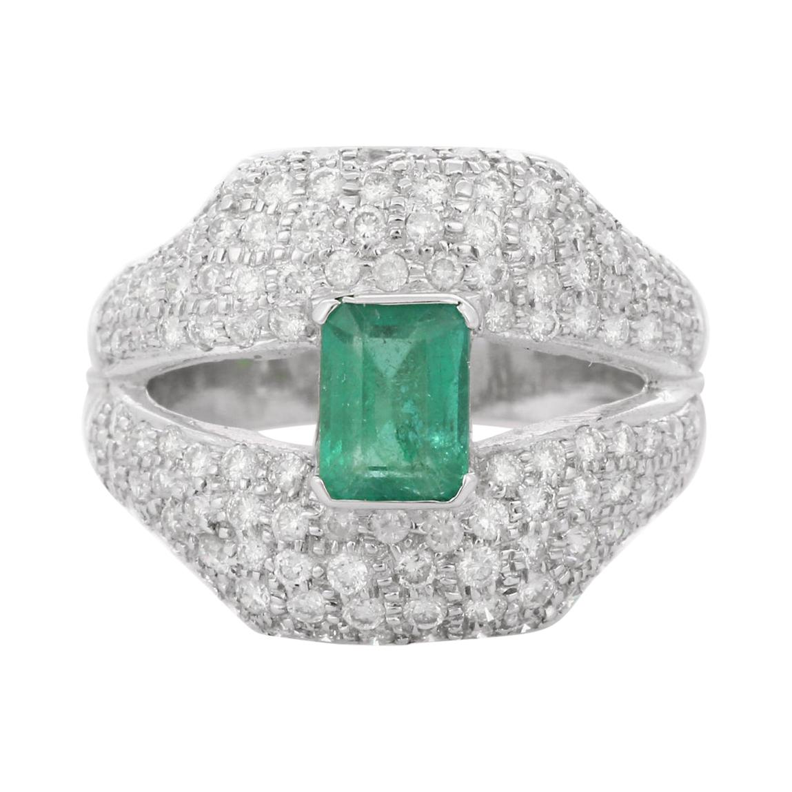 Emerald Diamond 14 Karat White Gold Ring