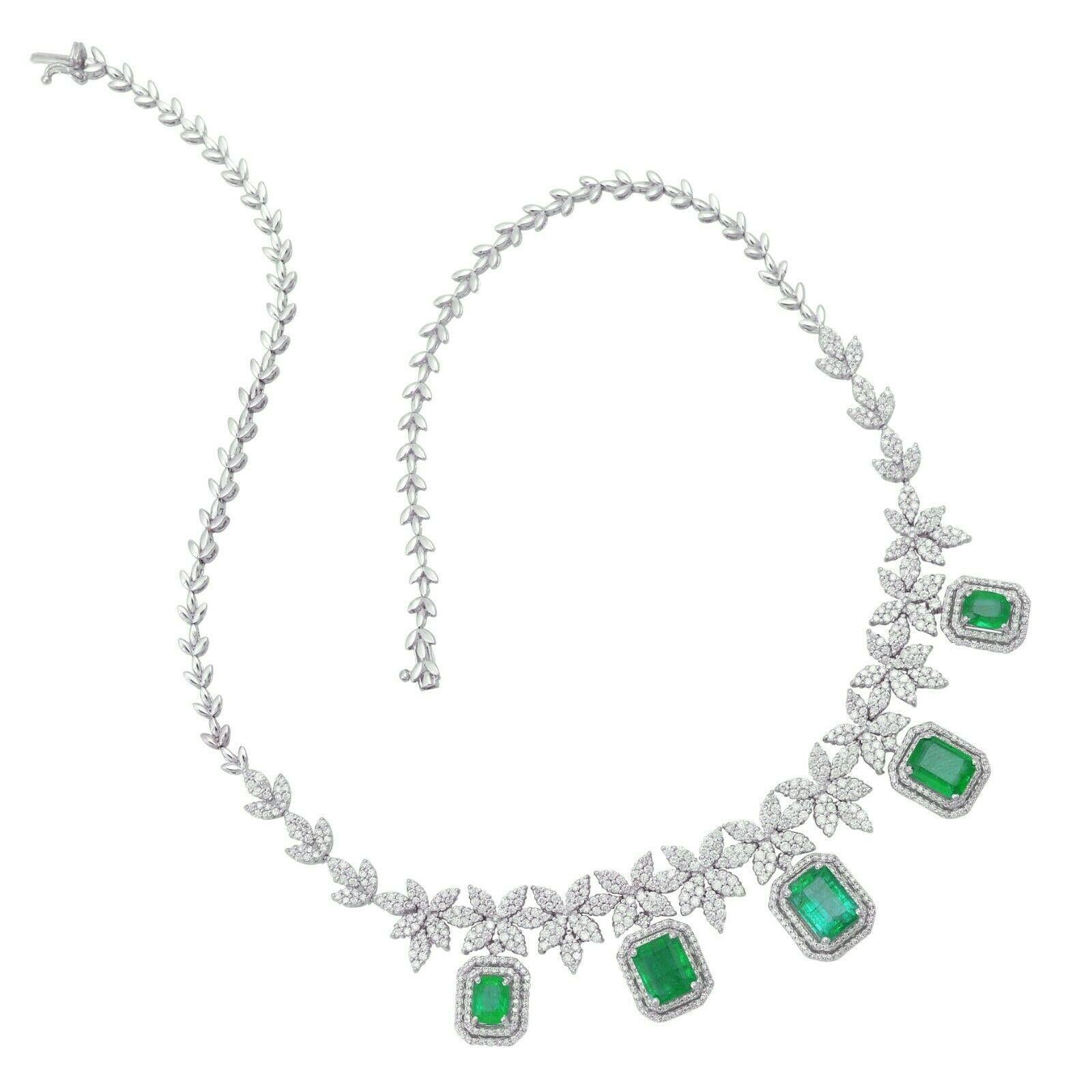 Zambian Emerald Diamond 14 Karat White Gold Statement Necklace For Sale ...