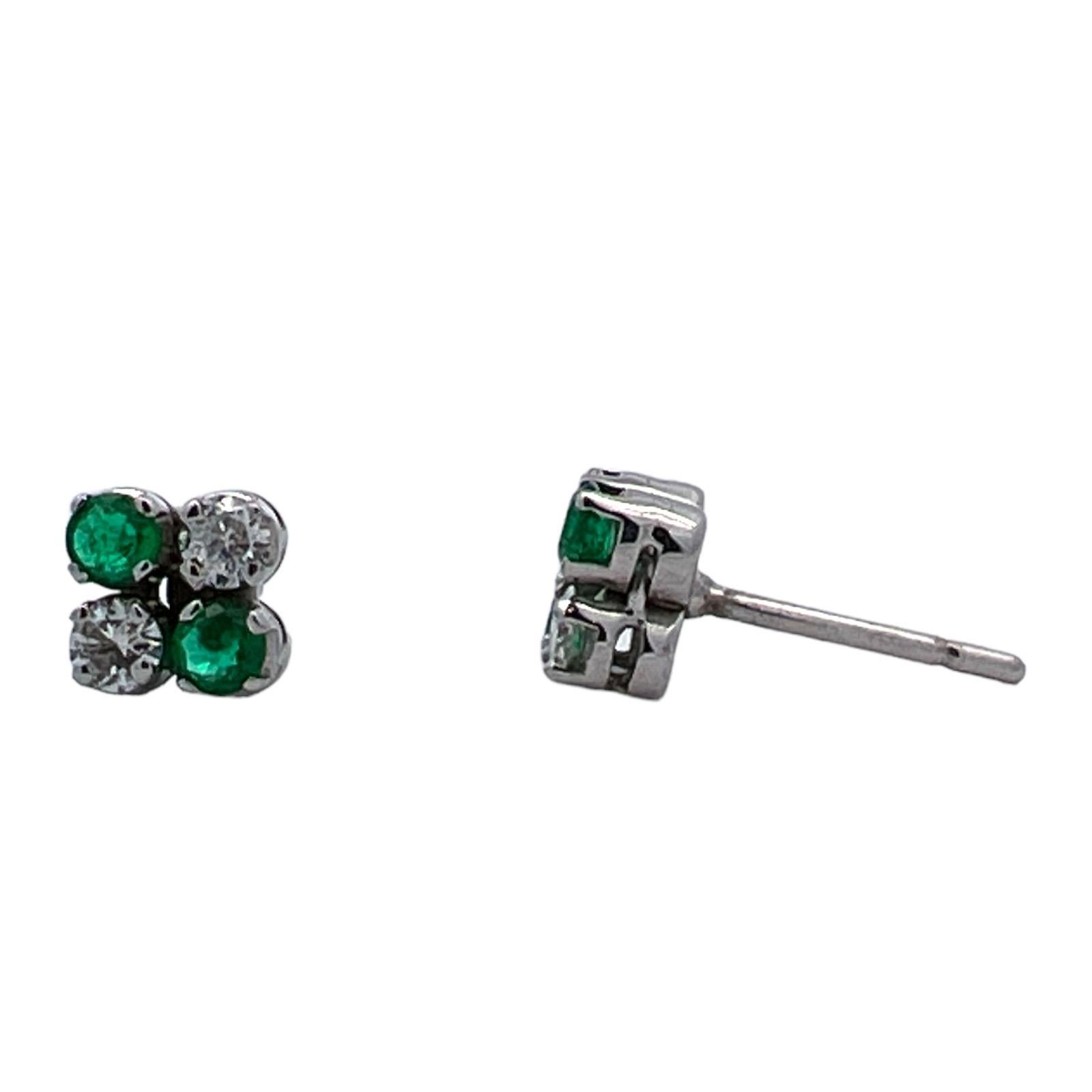 Modern Emerald Diamond 18 Karat White Gold Stud Earrings