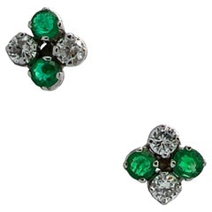 Emerald Diamond 18 Karat White Gold Stud Earrings