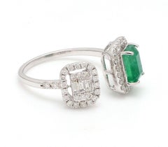 Emerald Diamond 18 Karat White Gold Twin Ring