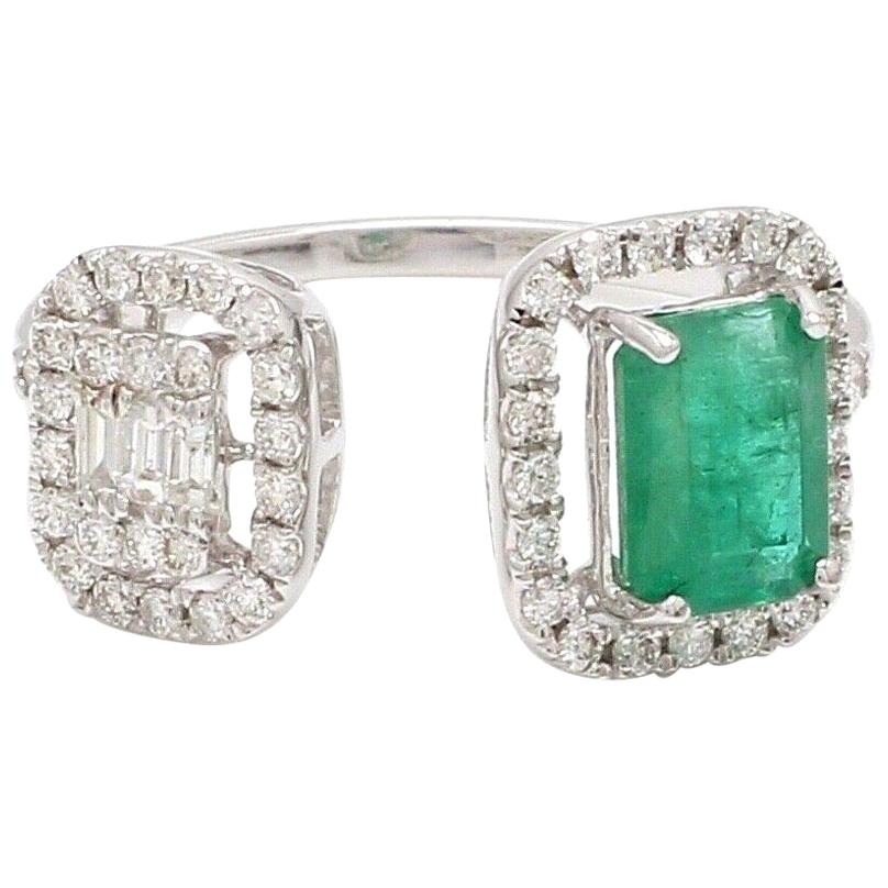For Sale:  Emerald Diamond 18 Karat White Gold Twin Ring