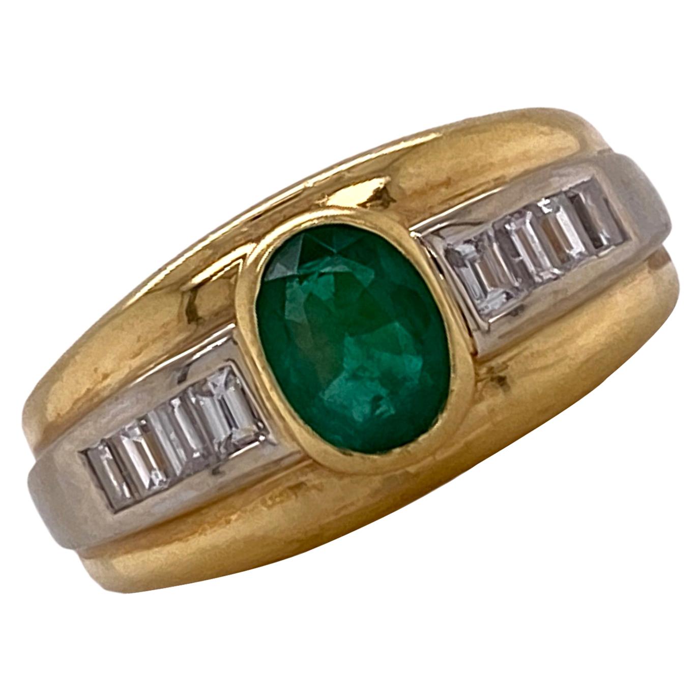 Emerald Diamond 18 Karat Yellow and White Gold Vintage Band Ring