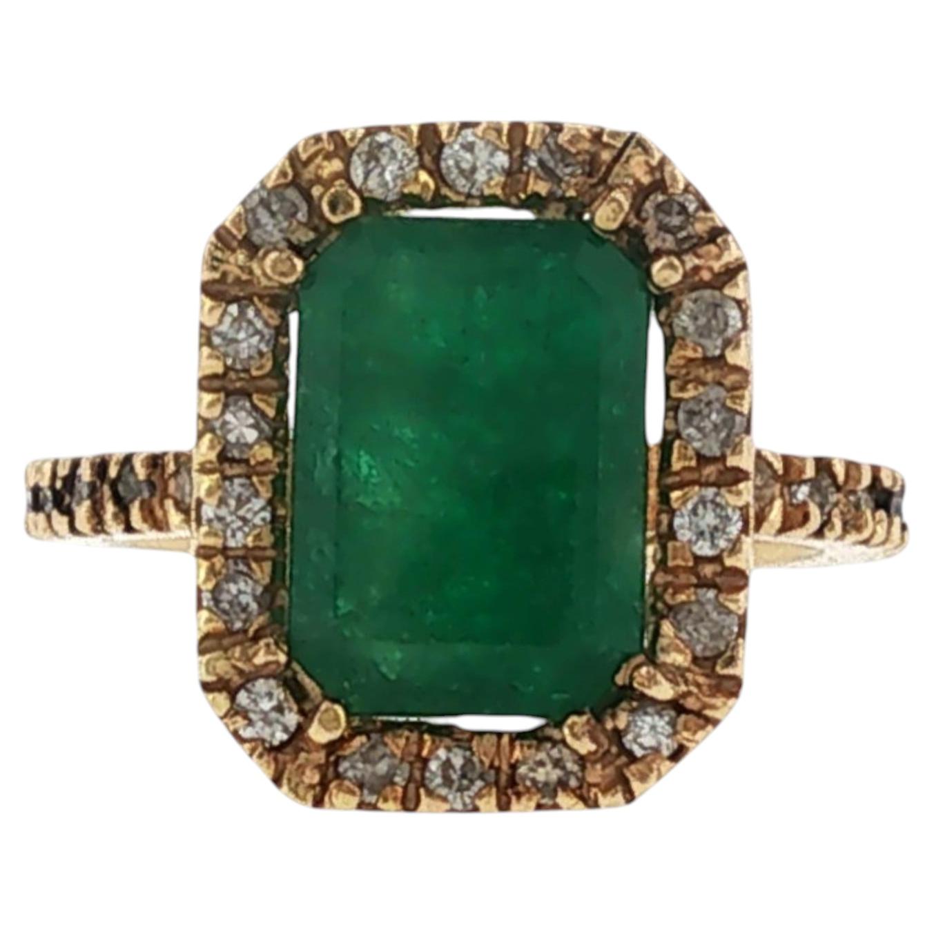 Emerald Diamond 18 Karat Yellow Gold Cocktail Ring