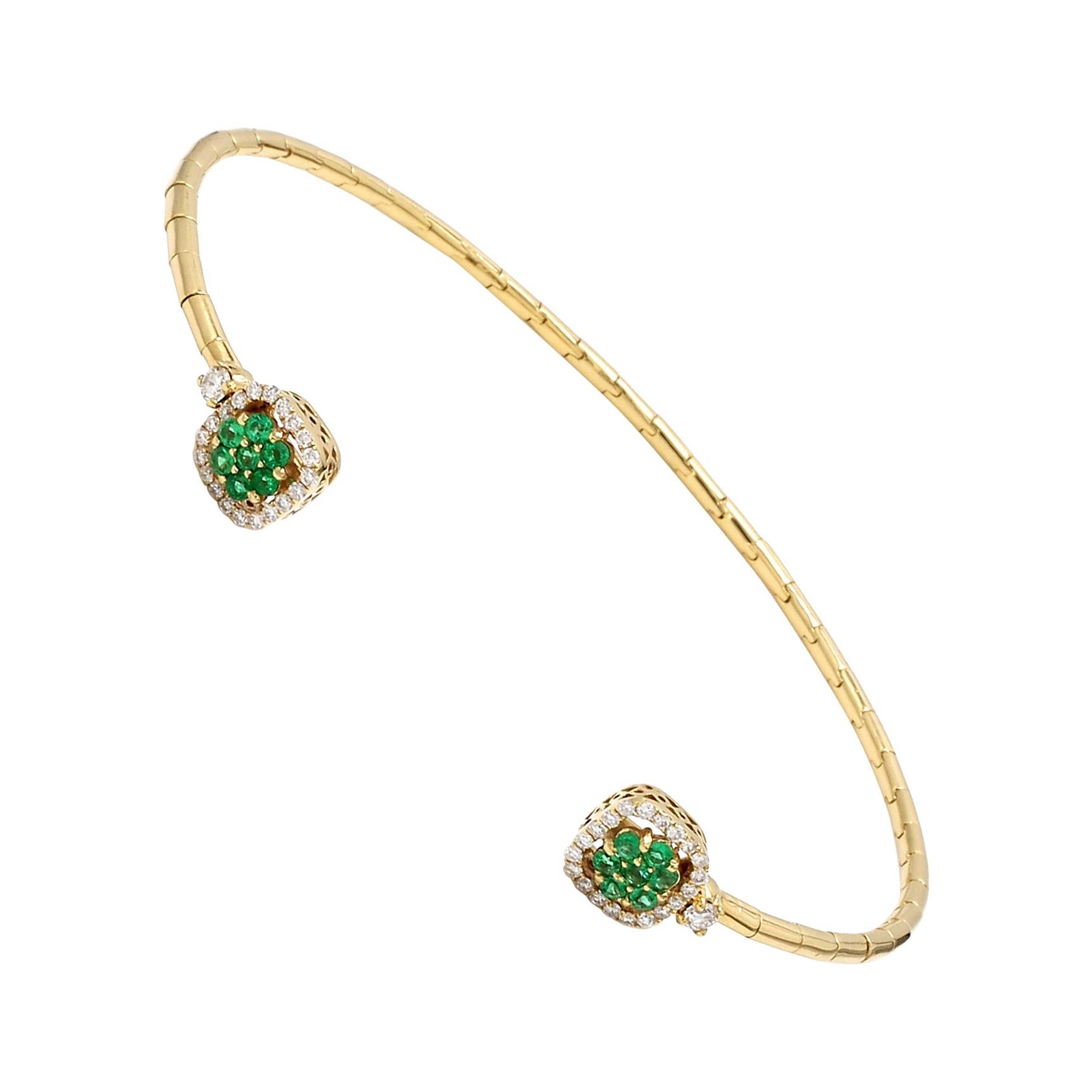 Emerald Diamond 18 Karat Yellow Gold Cuff Bracelet