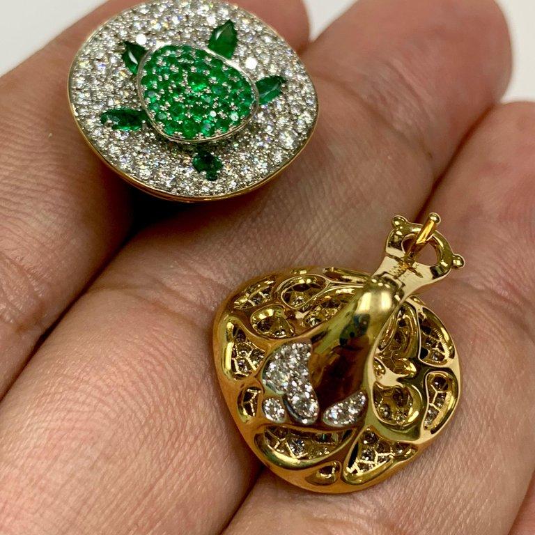 Mixed Cut Emerald Diamond 18 Karat Yellow Gold Earrings For Sale