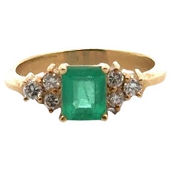 Vintage Emerald Diamond 18 Karat Yellow Gold Estate Ring