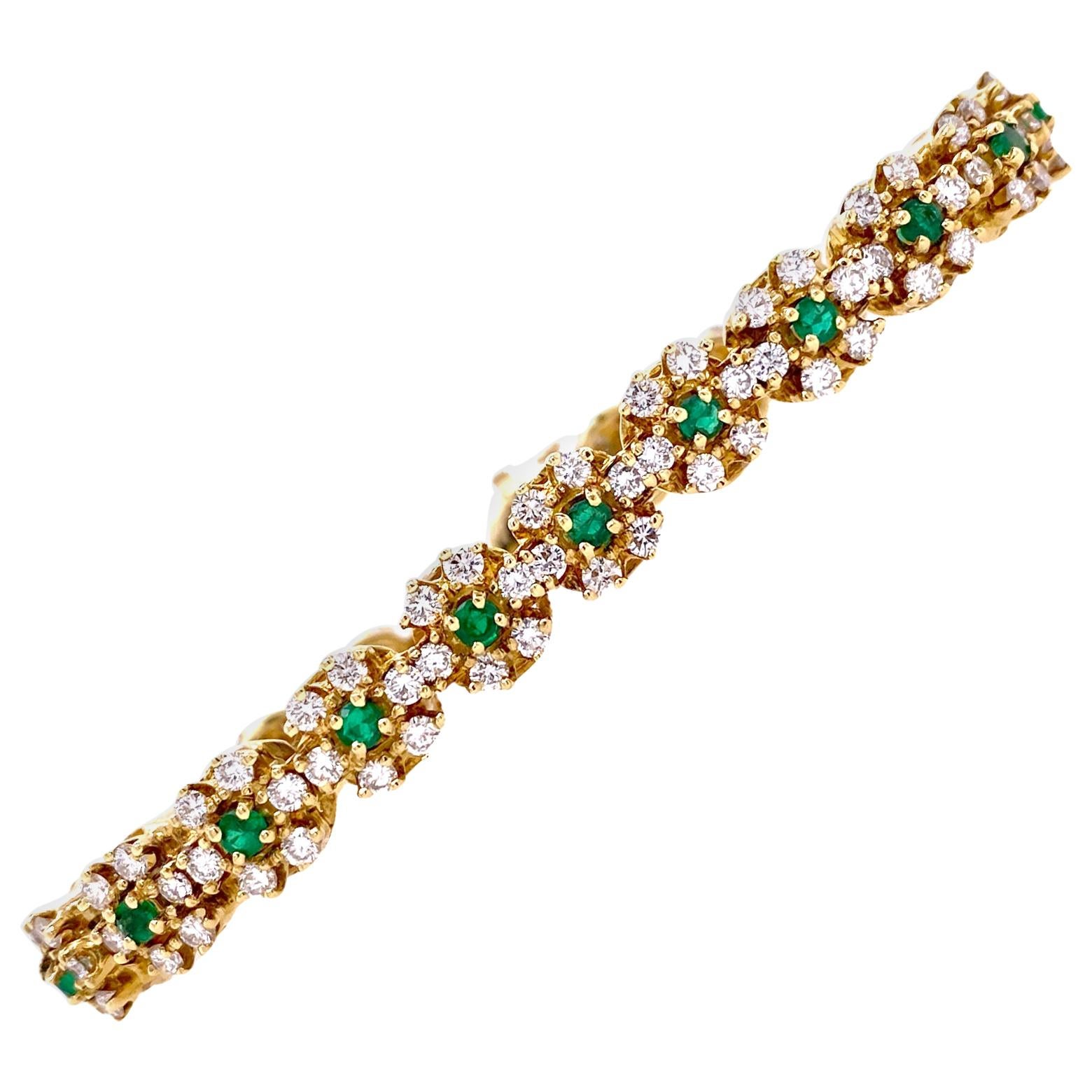 Emerald Diamond 18 Karat Yellow Gold Link Bracelet