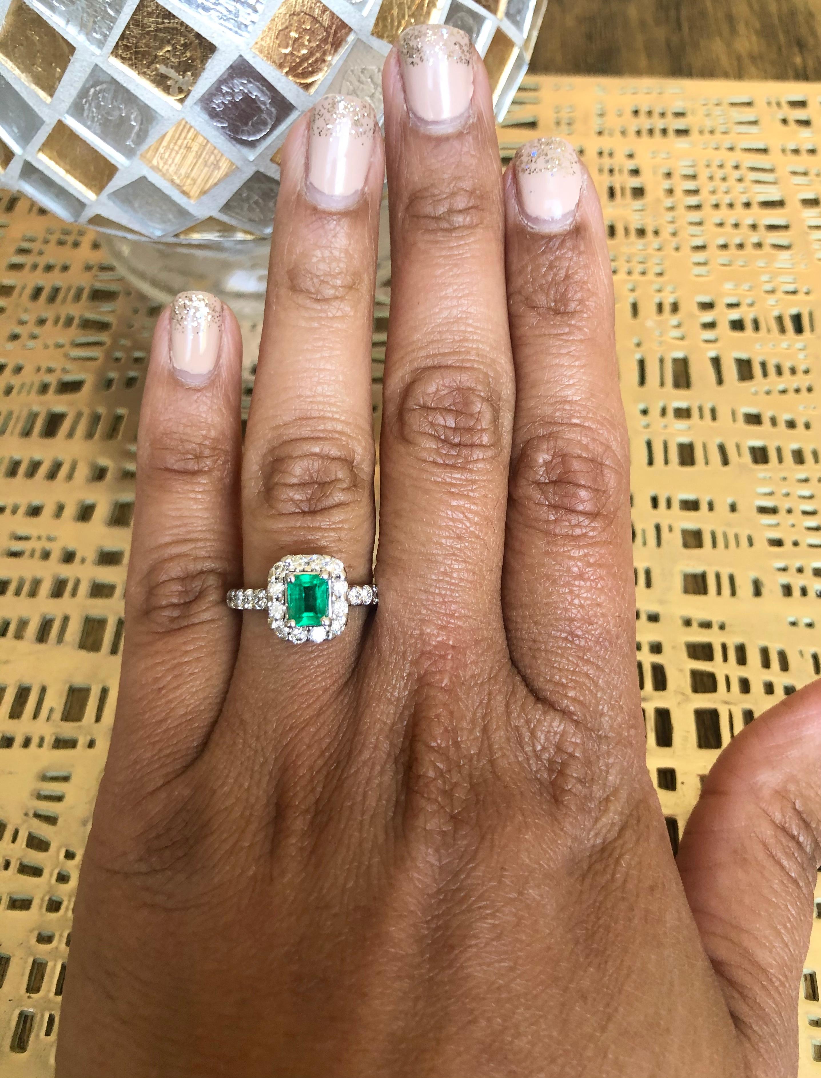 Women's 1.83 Carat Emerald Diamond 14 Karat White Gold Engagement Ring