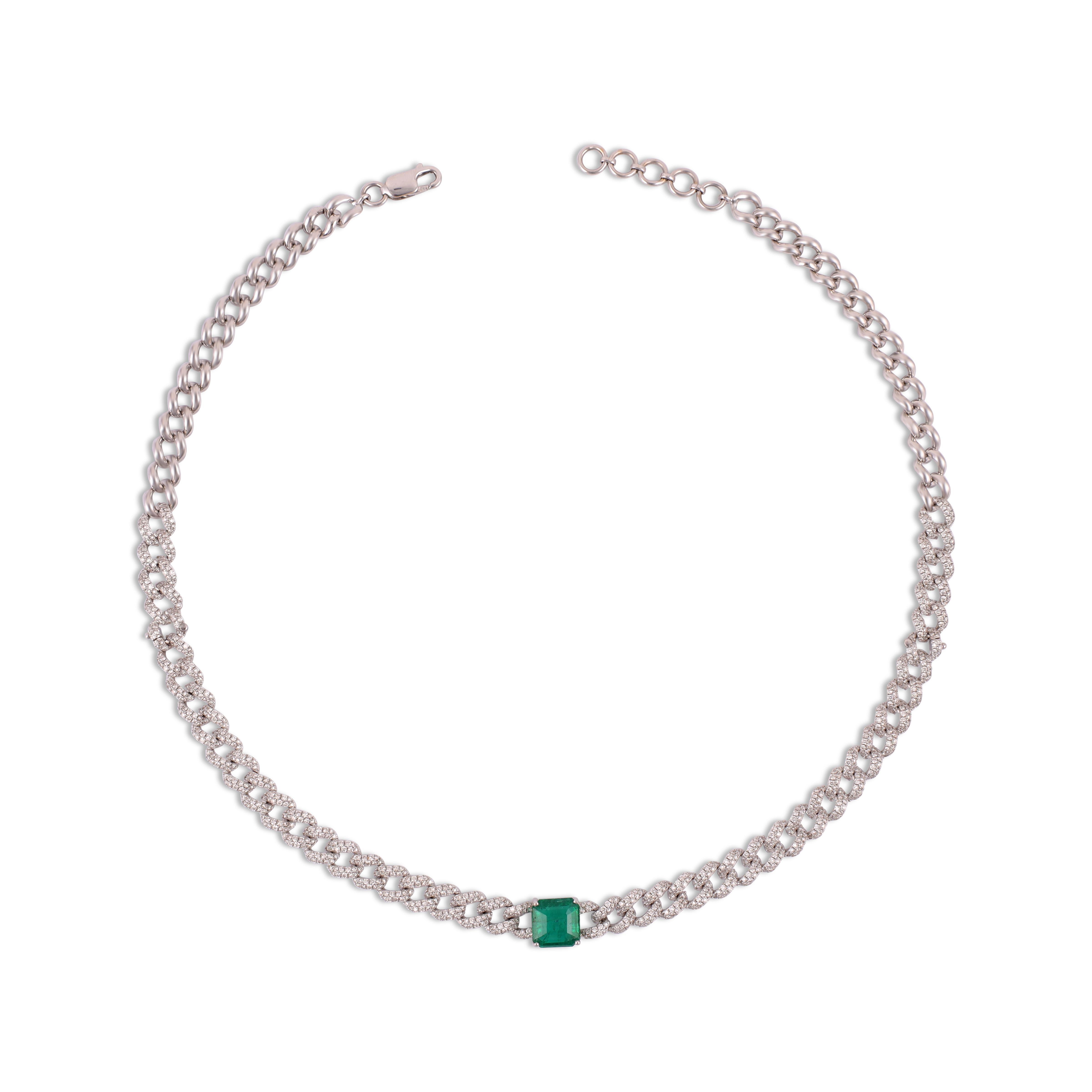 A wonderful 18 carat white gold set showcasing a circular link necklace and matching bracelet.

Diamond : 4.60 Carat
Emerald  : 2.75 carat
White Gold :   25.48gm 

Can be customize according to costumer.
  


