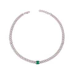 Emerald & Diamond 18 Carat White Gold Circular Link Necklace and Bracelet Set