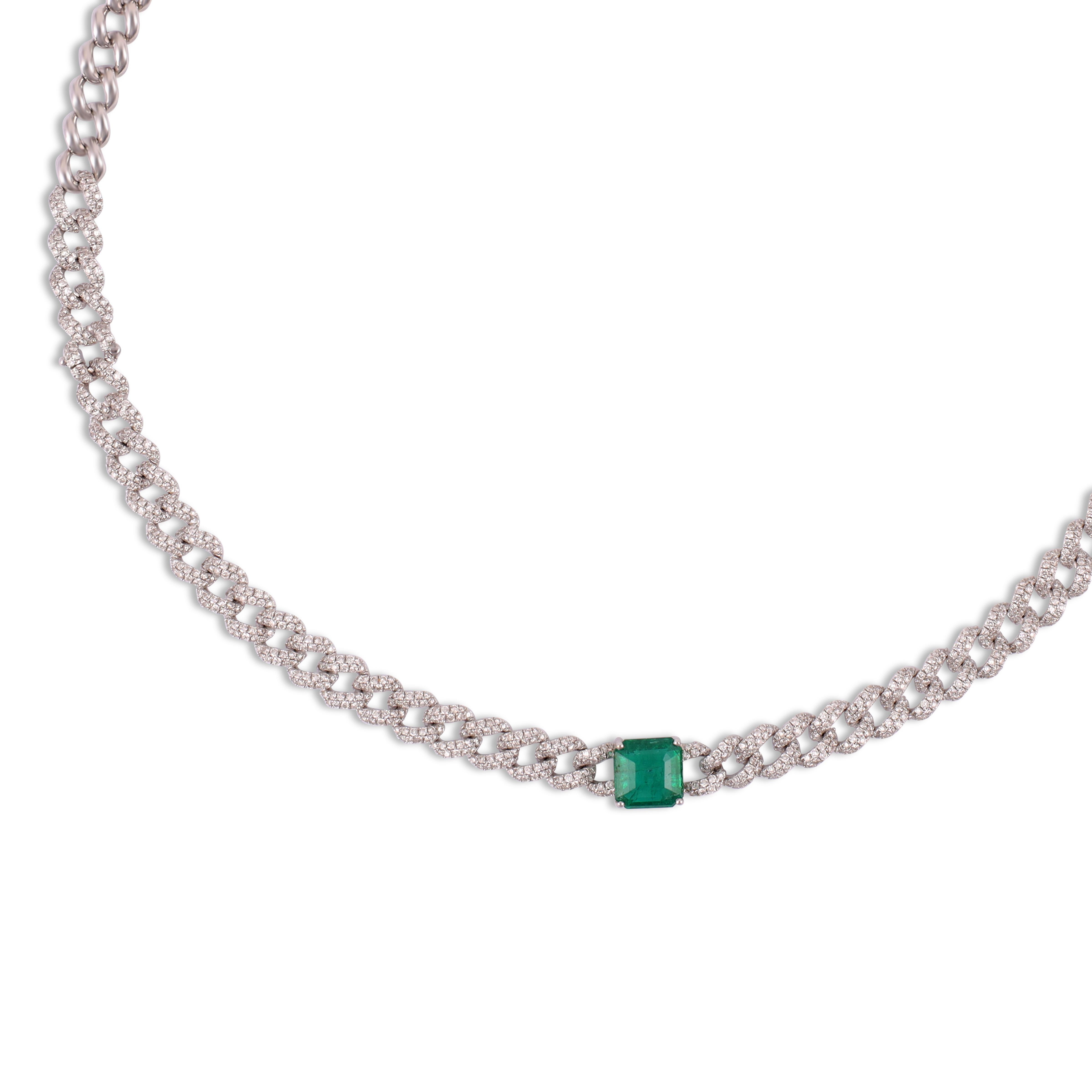 Modernist Emerald & Diamond 18 Carat White Gold Circular Link Necklace and Bracelet Set For Sale