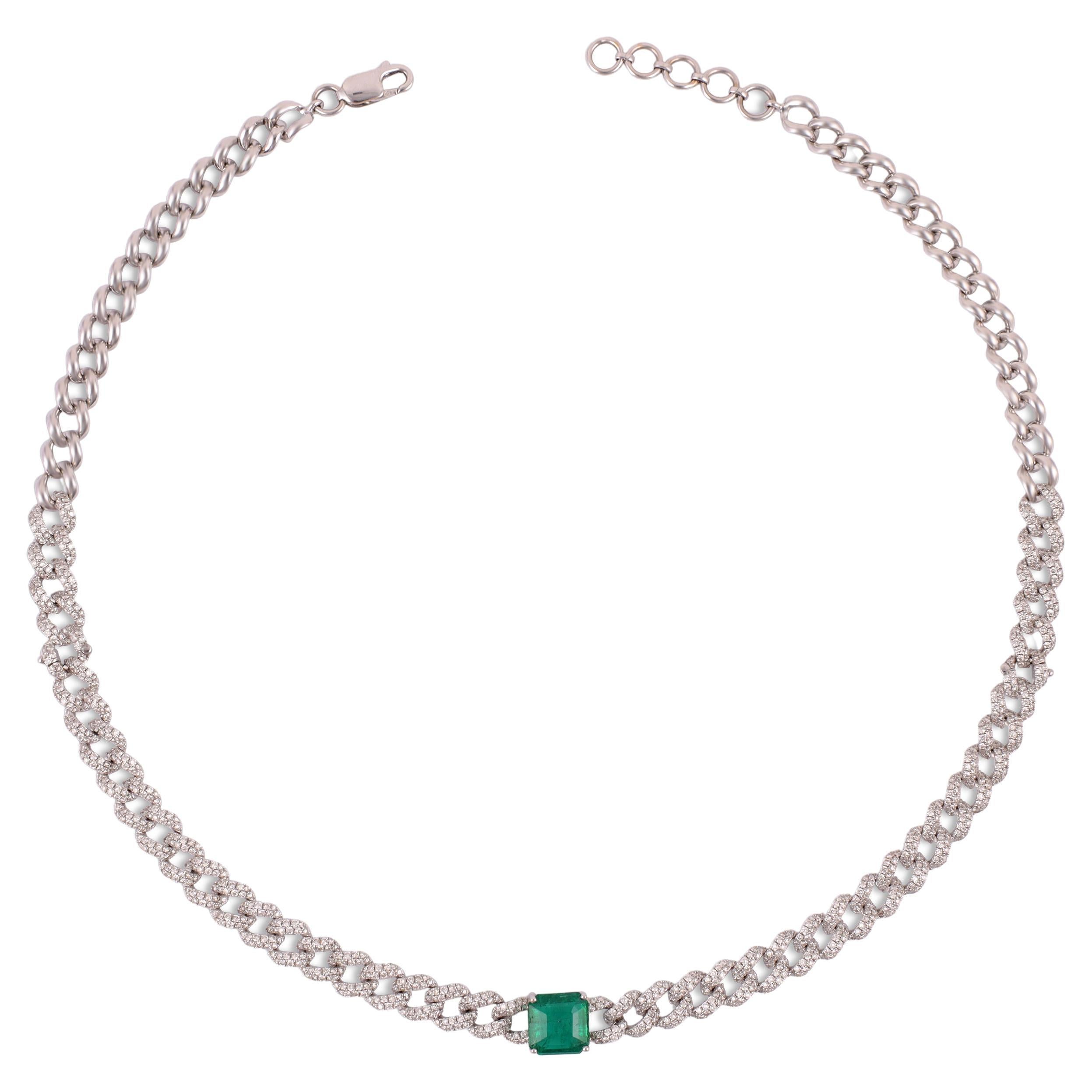 Emerald & Diamond 18 Carat White Gold Circular Link Necklace and Bracelet Set For Sale