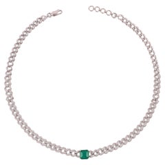 Emerald & Diamond 18 Carat White Gold Circular Link Necklace and Bracelet Set