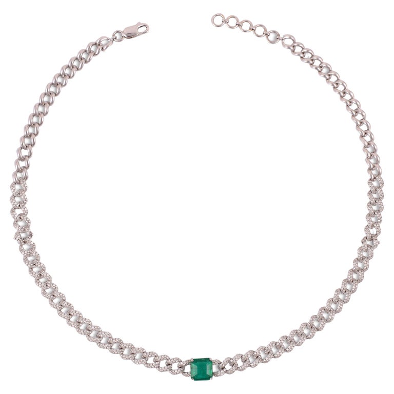 Emerald and Diamond 18ct White Gold Circular Link Necklace and Bracelet