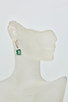 Emerald Diamond Drop Earrings, 18K Gold, 4.65ct Emeralds, USA