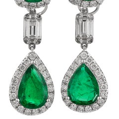 Emerald Diamond 18K Gold Elegant Dangle Drop Earrings