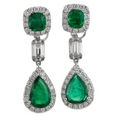Emerald Diamond 18K Gold Elegant Dangle Drop Earrings