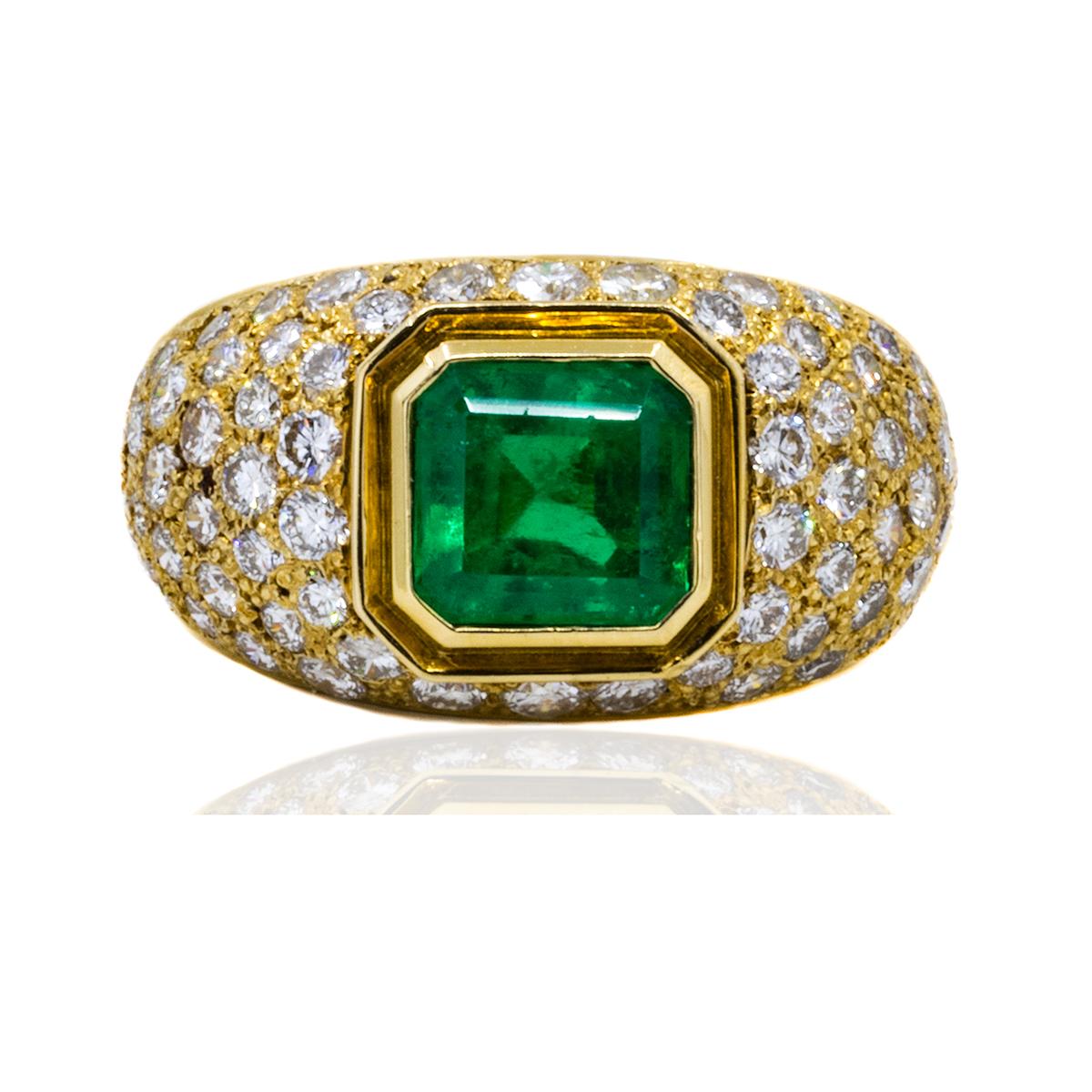 Emerald Cut Emerald Diamond 18K Gold  Ring For Sale