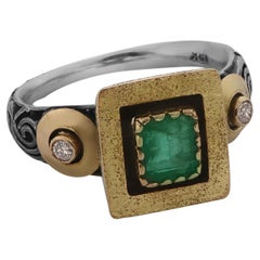 Emerald Diamond 18k Gold Silver Dress Ring