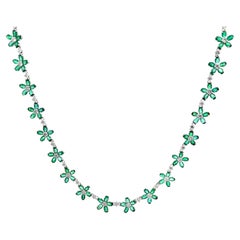 Emerald & Diamond 18k White Gold Flower Necklace