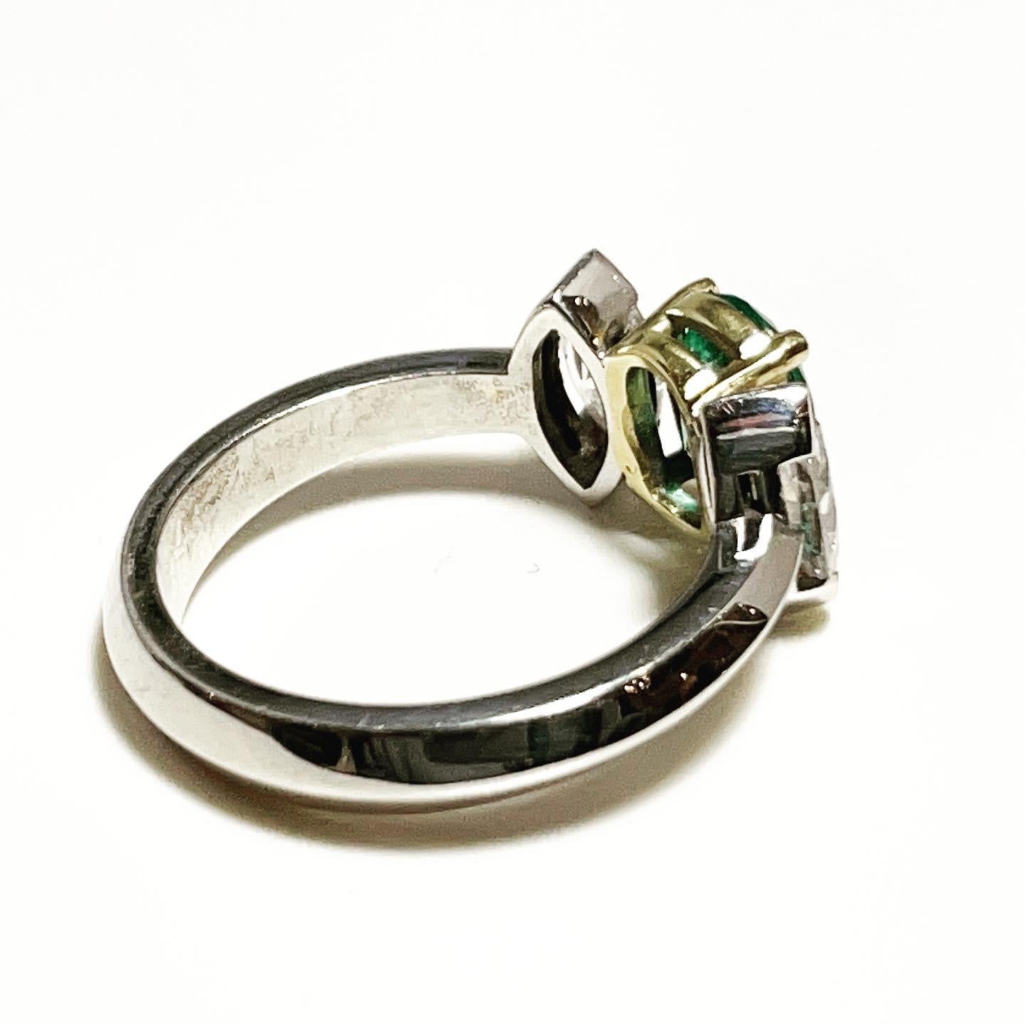 Oval Cut Emerald Diamond 18k White Gold Three-Stone Engagement Bridal Ring