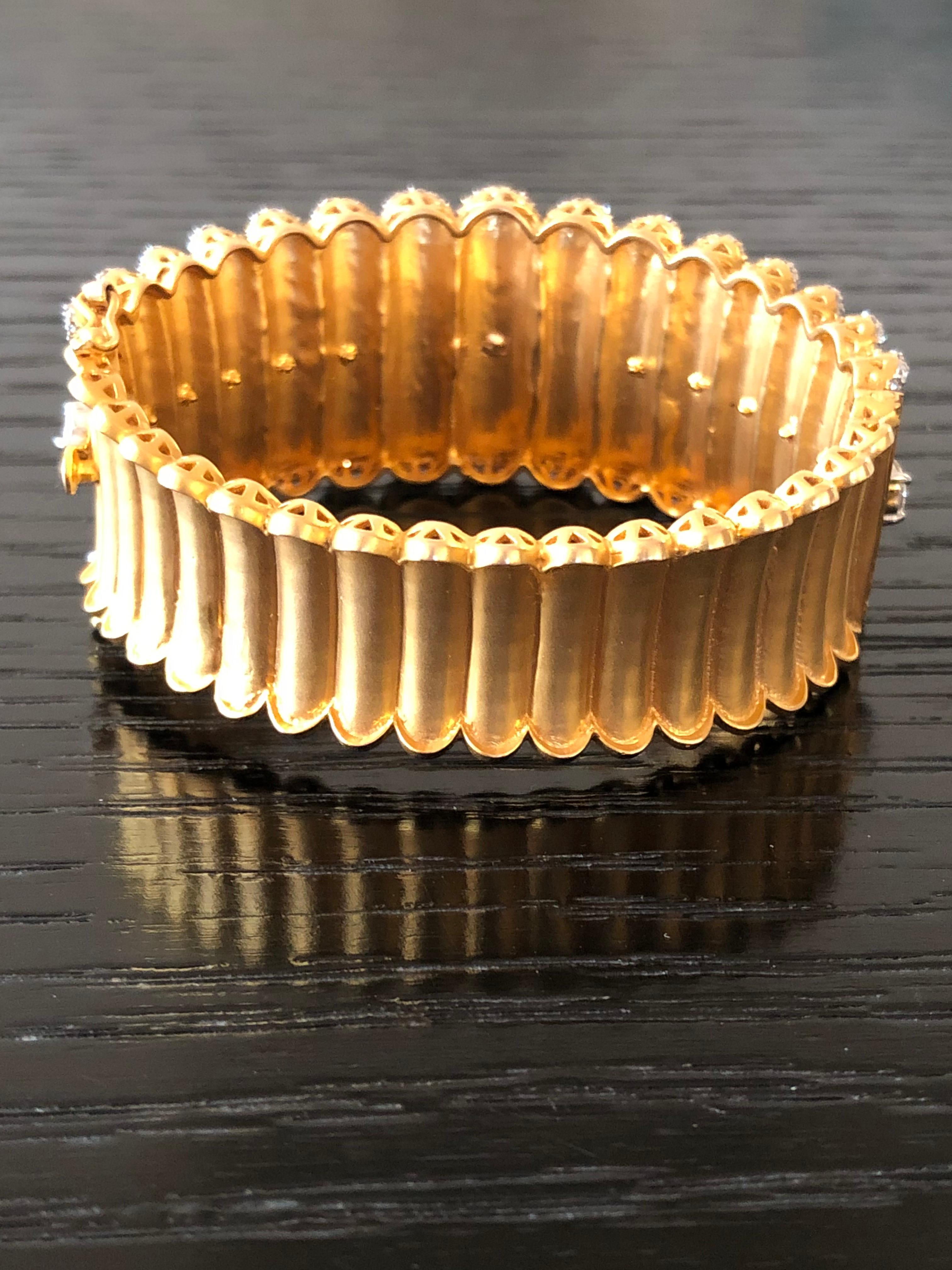 Women's Emerald Diamond 18k Yellow Gold Cuff Bracelet