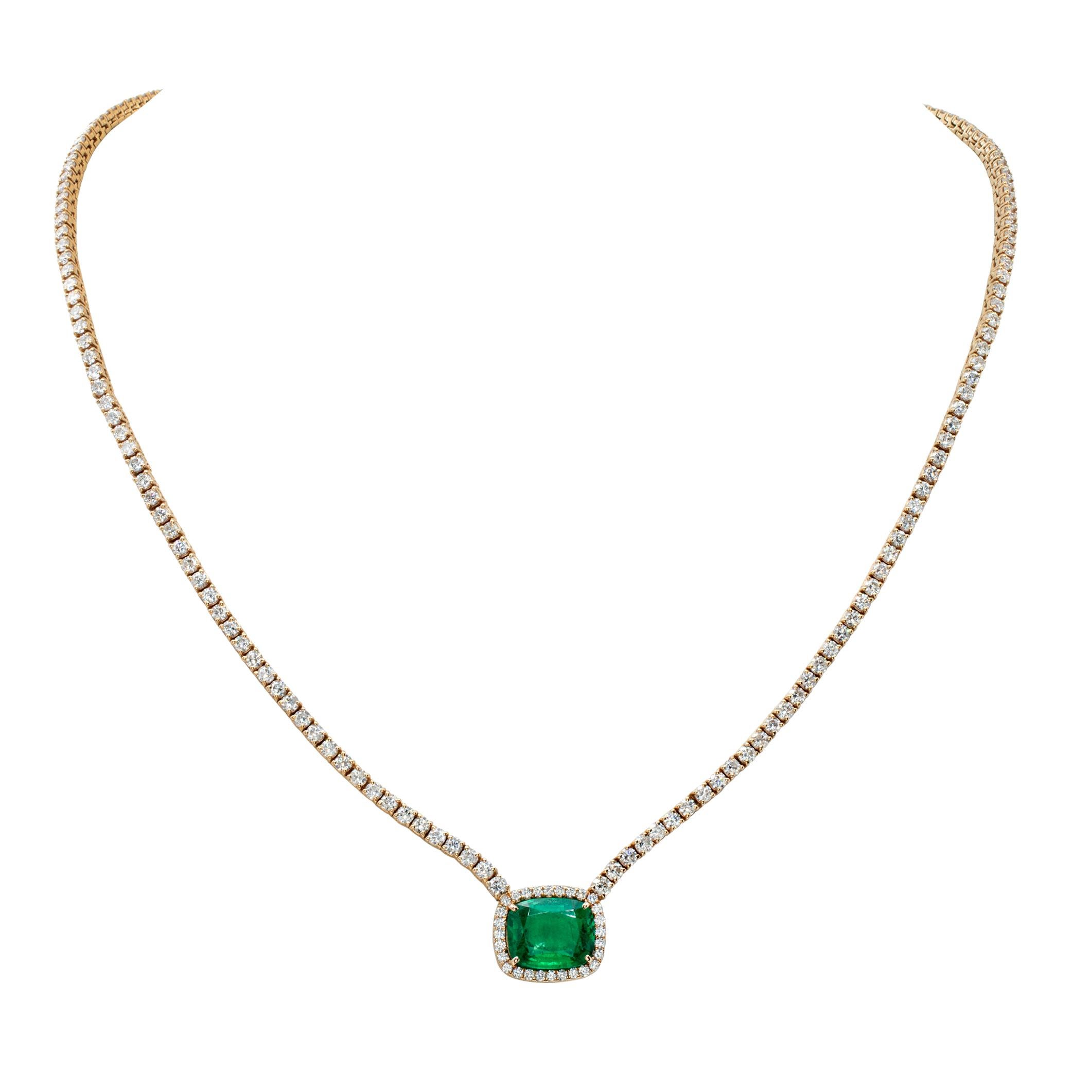 Emerald & diamond 18k yellow gold necklace For Sale