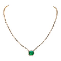 Smaragd & Diamant Halskette aus 18k Gelbgold