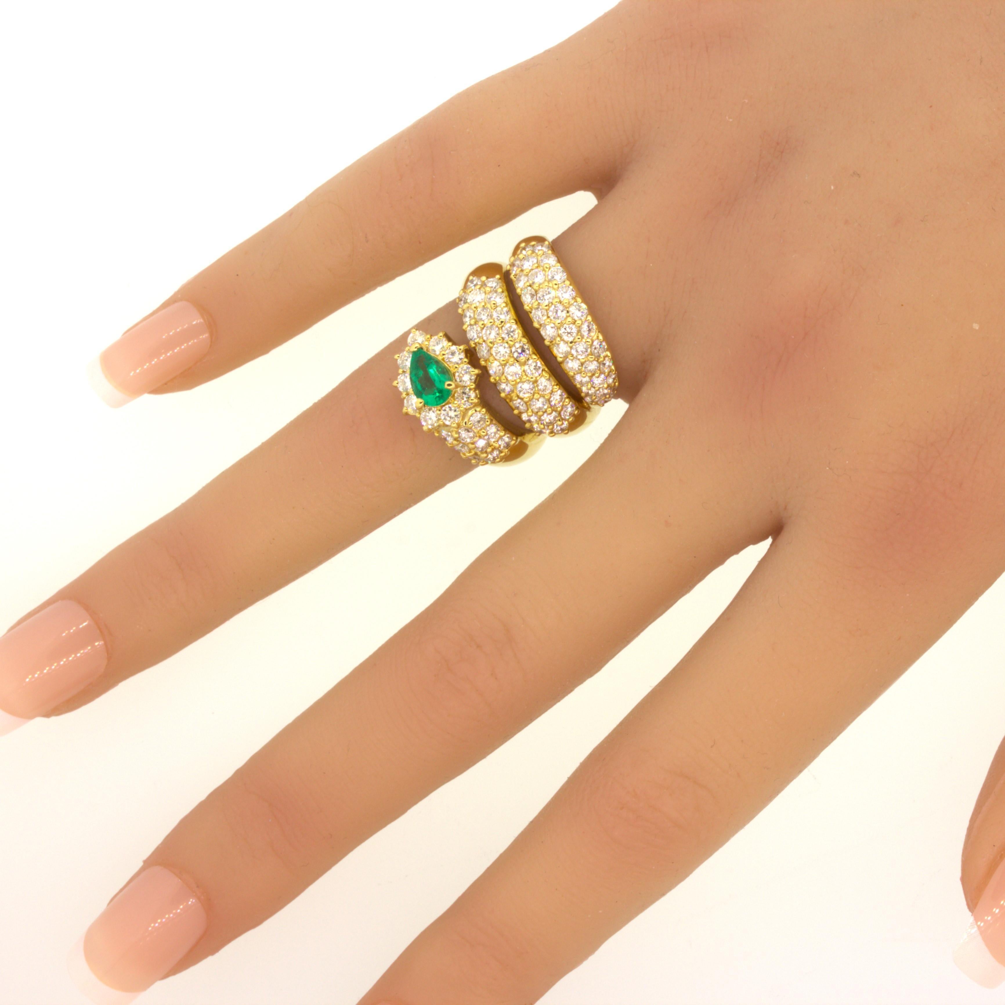 Emerald Diamond 18k Yellow Gold Snake Ring For Sale 6