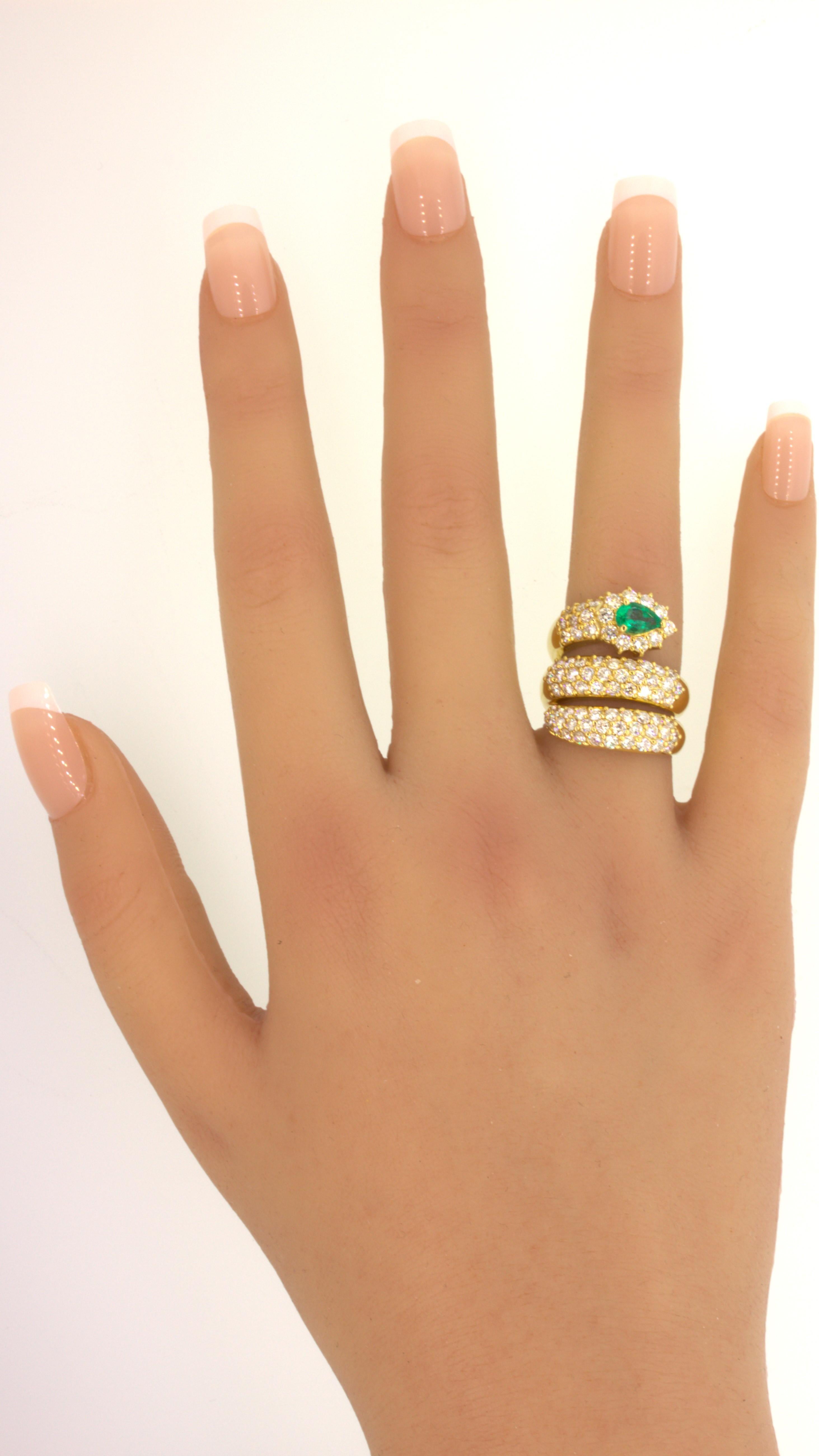 Emerald Diamond 18k Yellow Gold Snake Ring For Sale 7