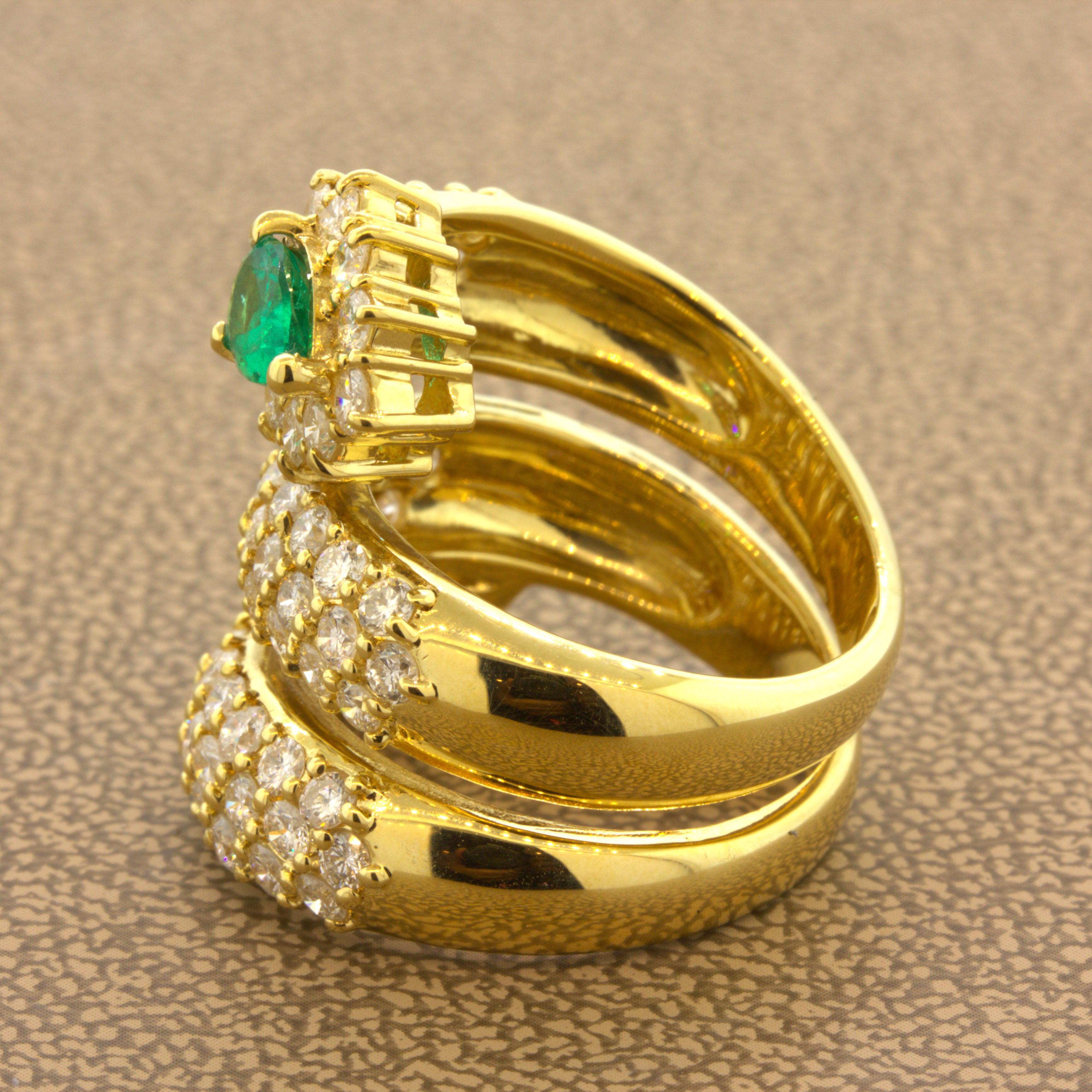 Women's Emerald Diamond 18k Yellow Gold Snake Ring For Sale