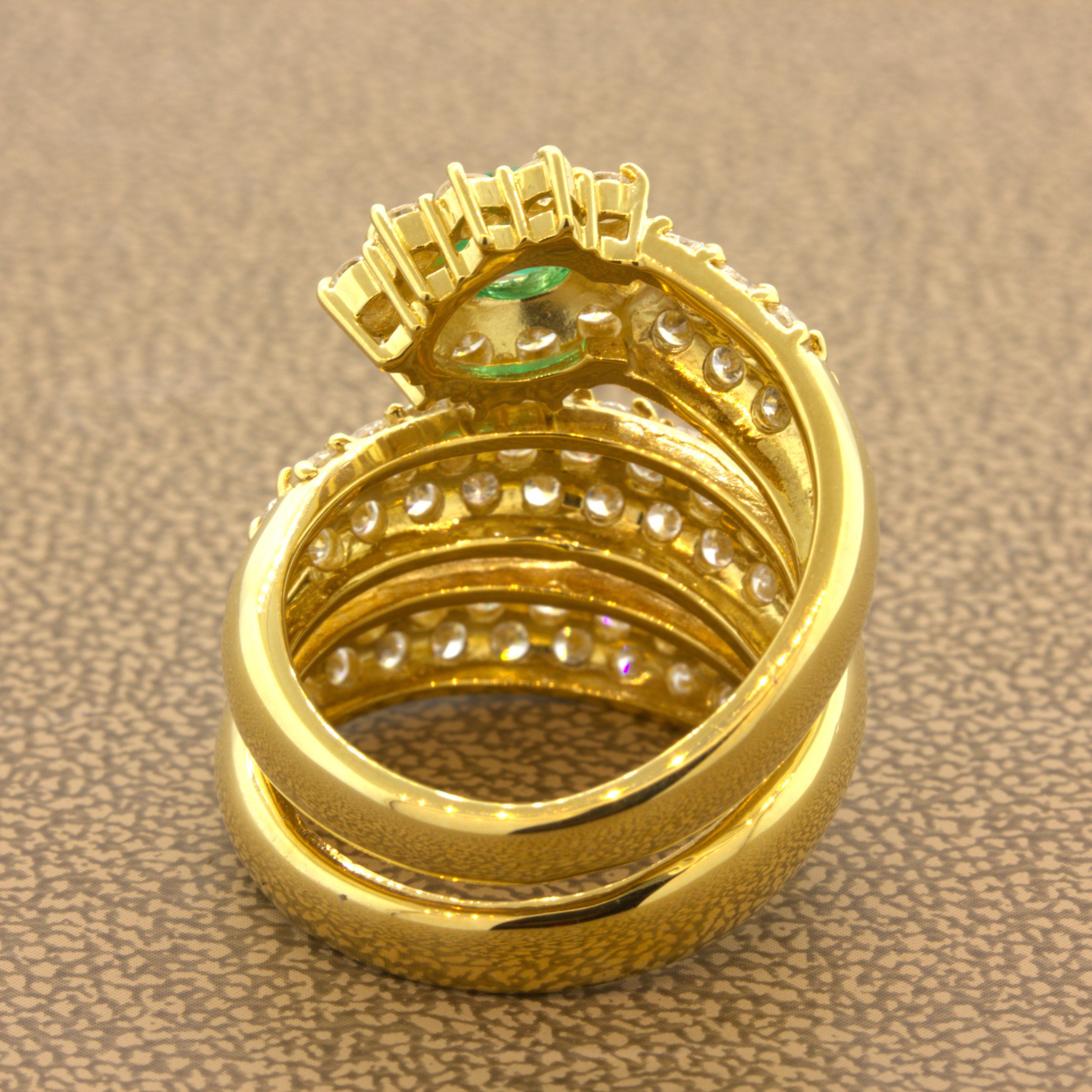 Emerald Diamond 18k Yellow Gold Snake Ring For Sale 1